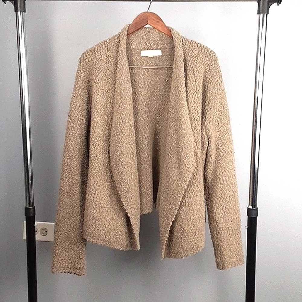 Ann Taylor Loft Camel Tan Wool Blend Italian Yarn Sherpa Waterfall Cardigan